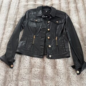 White House Black Market Leather Jacket with Gold Buttons